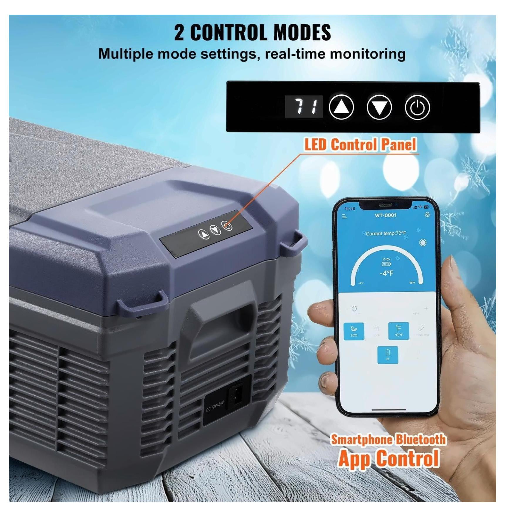 Portable Car Refrigerator Freezer 15L, Compressor Cooler for Car, RV, Home - Fast Cooling, -4°F to 68°F, Bluetooth Control, Low Noise