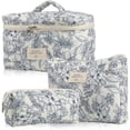 thumbnail image 2 of Makeup Cosmetic Bag 3 Pcs Cotton Quilted Makeup Bag for Women,A, 2 of 5