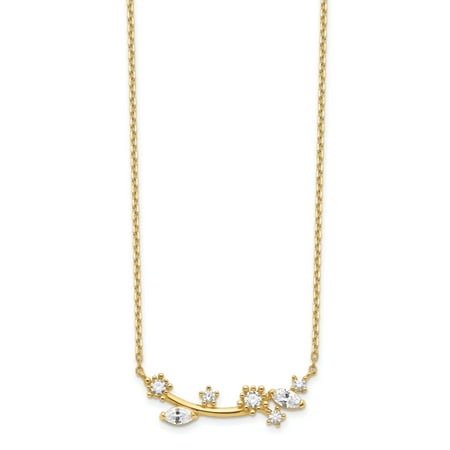 14K Yellow Gold Flower with Crystal & Cubic Zirconia with 2In Extender Necklace