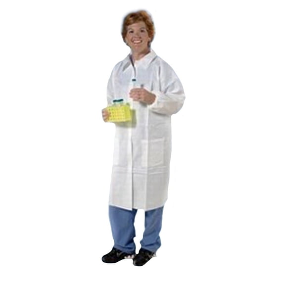 KeyGuard® Microporous Disposable Lab Coats, Elastic Wrists, 3 Pockets, White, LG, 30/case