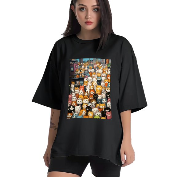 Plus Size Shirt for Women Black Tops for Women Short Sleeves Shirt for Women Cats T Shirt Crewneck Shirt for Women XS