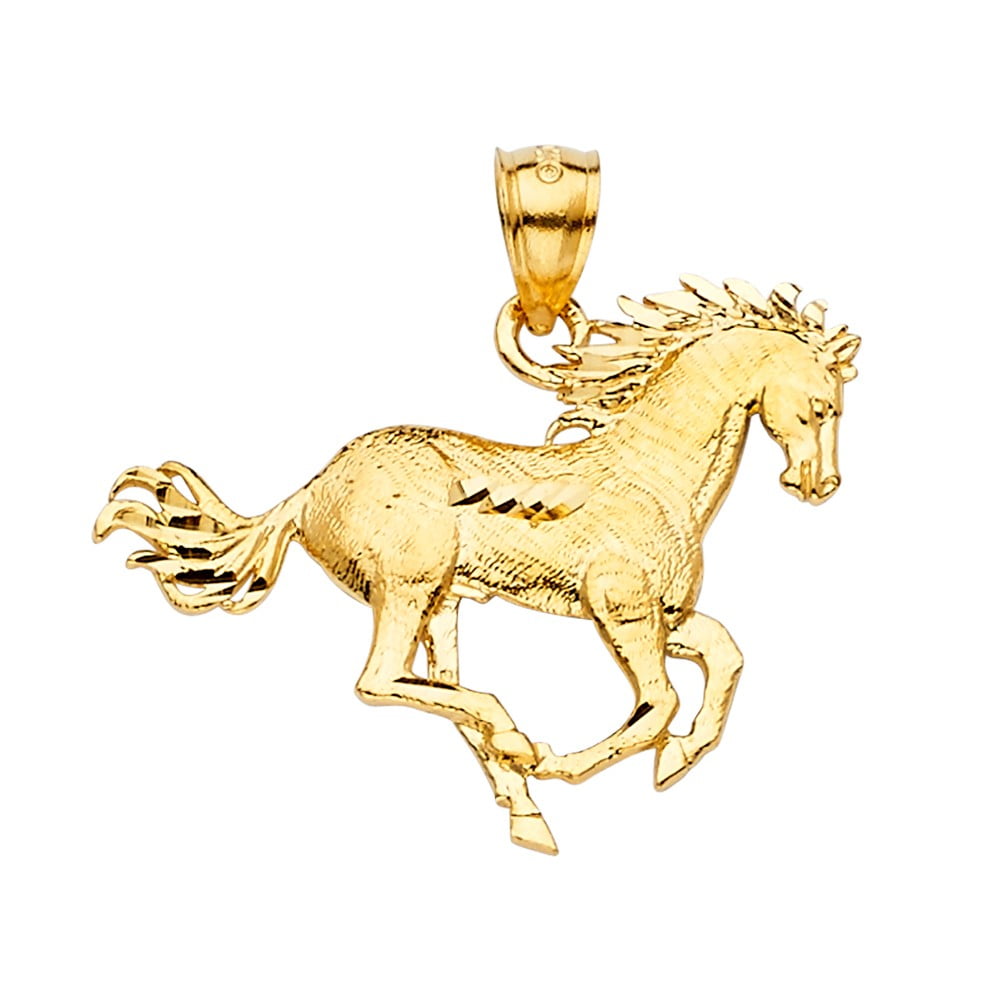 Solid 14k Yellow Gold Horse Pendant 30mm X 31mm
