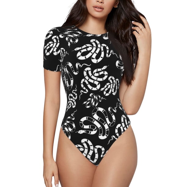 Balery Snake Body de cuello redondo de manga corta para mujer Tops de manga corta Tops básicos-XX-Large