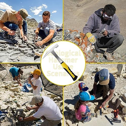 16-Piece Geological Rock Hammer Kit, Portable 32-ounce Hammer and Chisel Backpack Set, Suitable for Rock Hunting, Gold Mining, Ideal for Beginners and Enthusiasts.(yellow)