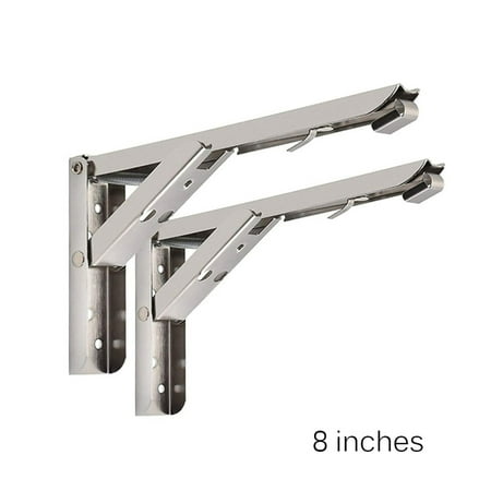

DTOWER 1 Pair 8inch Folding Shelf Brackets Heavy Duty Stainless Steel Collapsible Bracket Wall Mounted DIY Foldable Brackets for Table Desk Workbench