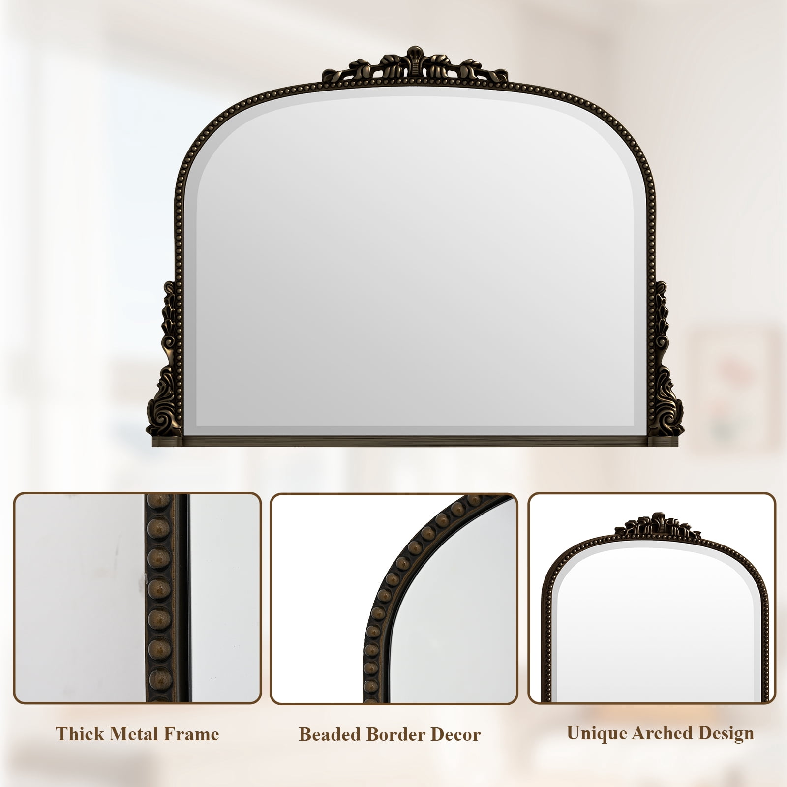 GRAHMCY 44"x 32" Bathroom Mirror Arched Vanity Mirror Decor Wall Mirror Vintage Mirror, Antique Bronze