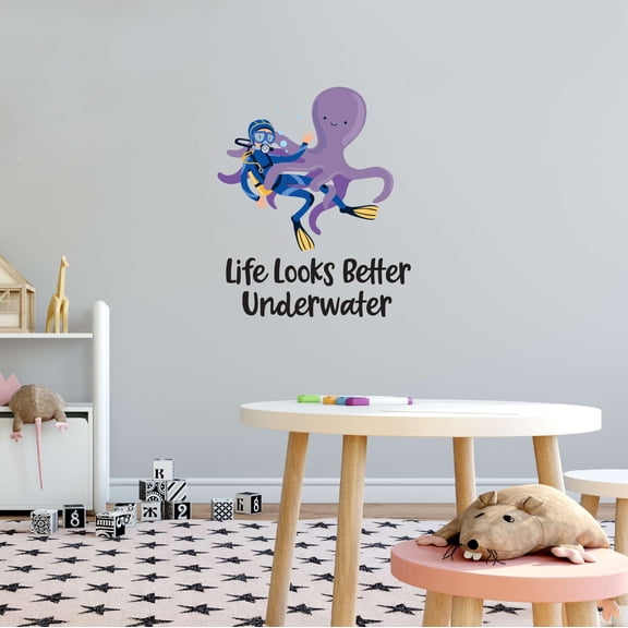 Scuba Diver School Fish Life Looks Better Underwater Bubbles Air Tank Ocean Shark Sea Great White Trout Whale Ell Bass Boat Holiday Gift Decorating Bedroom Wall Decal Sticker - Size: 24 In X 30 In