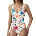 thumbnail image 5 of BiZtdJrK Women Floral Print One Piece Swimsuit V Neck Tummy Control Bathing Suit Full Coverage Padded Swimwear Beach Vacation Outfits Multicolor L, 5 of 6
