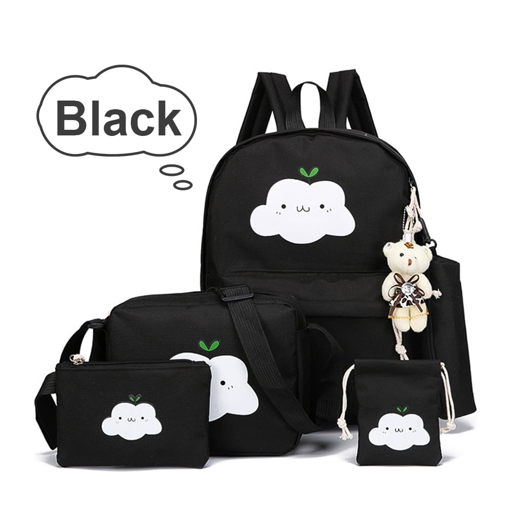 5Pcs/SetsCanvas School Backpacks for Girls, Large Capity Women Rucksack for Middle School, Teens Backpack Set for Camping