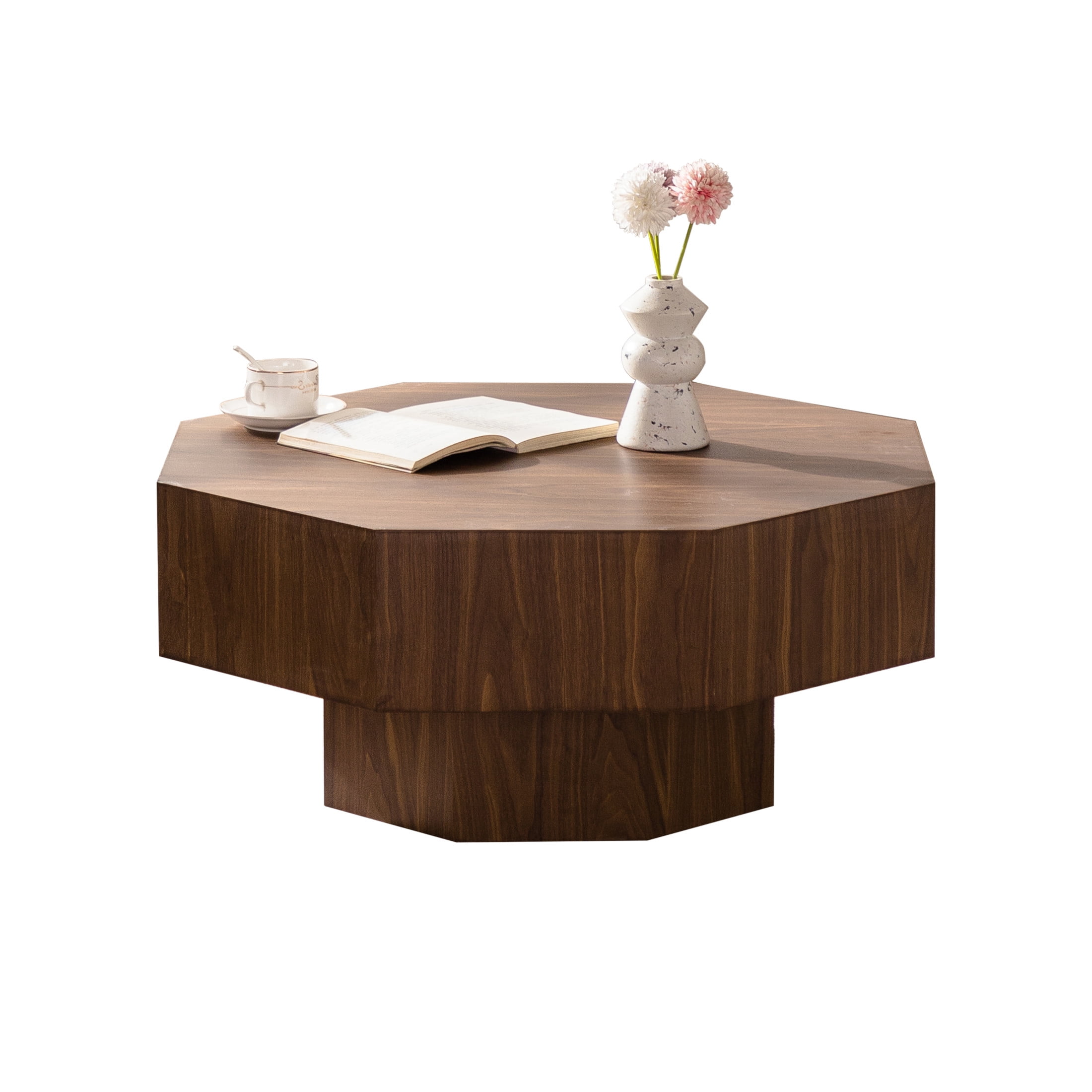 Noble House 30" Octagonal Wood Coffee Table, Minimalist Design for Modern Living Room, Bedroom, Walnut