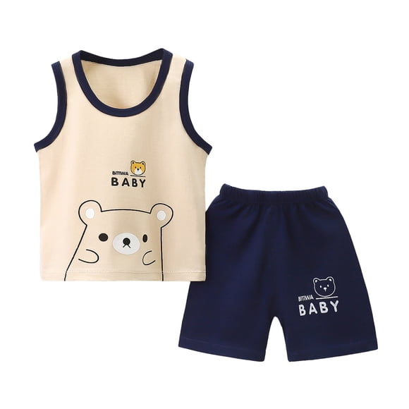 Yammkia Boy Clothes Toddler Baby Boy Summer Clothes Funny Tank Top Sleeveless Shirt and Shorts Set 2 Piece Infant Boy Outfit(Khaki,7-8 Years)