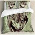 thumbnail image 3 of Tattoo Duvet Cover Set, Head of Wolf the Fierce Warrior Big Dog of the Forest Winter Season Theme Image, Decorative 2 Piece Bedding Set with 1 Pillow Shams, Twin Size, White and Black, by Ambesonne, 3 of 3