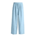 thumbnail image 5 of shoper Girls Linen Pants White Flowy Wide Leg Beach Trousers with Pockets High Waisted Casual Comfy Loose Pants Summer, 5 of 6