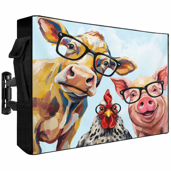 Outdoor TV Cover Farmhouse Pig Chickens Weatherproof Waterproof Outside TV Protector with Zipper,Pastoral Funny Smart Television Screen Cover for 40 to 43Inch Screens