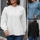 thumbnail image 3 of Blusa con volantes para mujer Camisa con cuello alto y botones de manga larga Abanopi Azul/Grande, 3 of 7