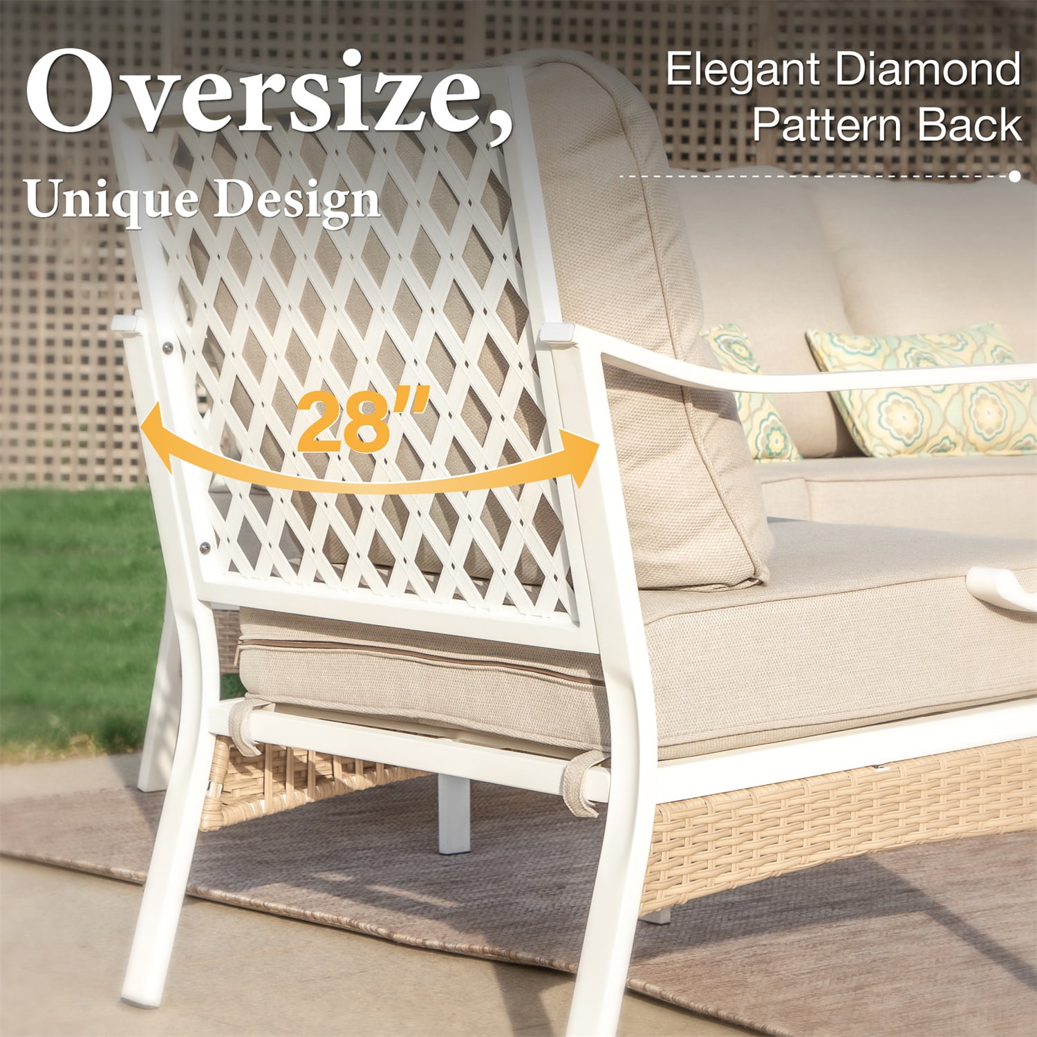 MF Studio 5-Seater Patio Conversation Set Metal Outdoor Furniture with Fixed Chair Sofa Beige