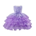 thumbnail image 2 of Fozruso Dresses for School Casual Girls Girl Dress With 3D Floral Embroidery Bow Sash Tiered Gown Party Dress Sizes 7-8 Years, 2 of 7