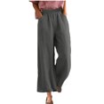 thumbnail image 5 of UYISJ Women's Linen Wide Leg Long Pants Casual Elastic Waist Drawstring Trousers Fall Open Bottom Trousers with Pockets Dark Gray L, 5 of 9