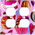 thumbnail image 2 of Metal Light Switch Wall Plate Outlet Cover (Coffee Mocha Candy Bean Toffee Swirl Cupcake Pink Polka Dots Heart - Double Duplex), 2 of 2