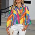 thumbnail image 2 of Women's Tie Dye T Shirt Long Sleeve Lapel Button Down Cardigan Blouse Yellow S, 2 of 9