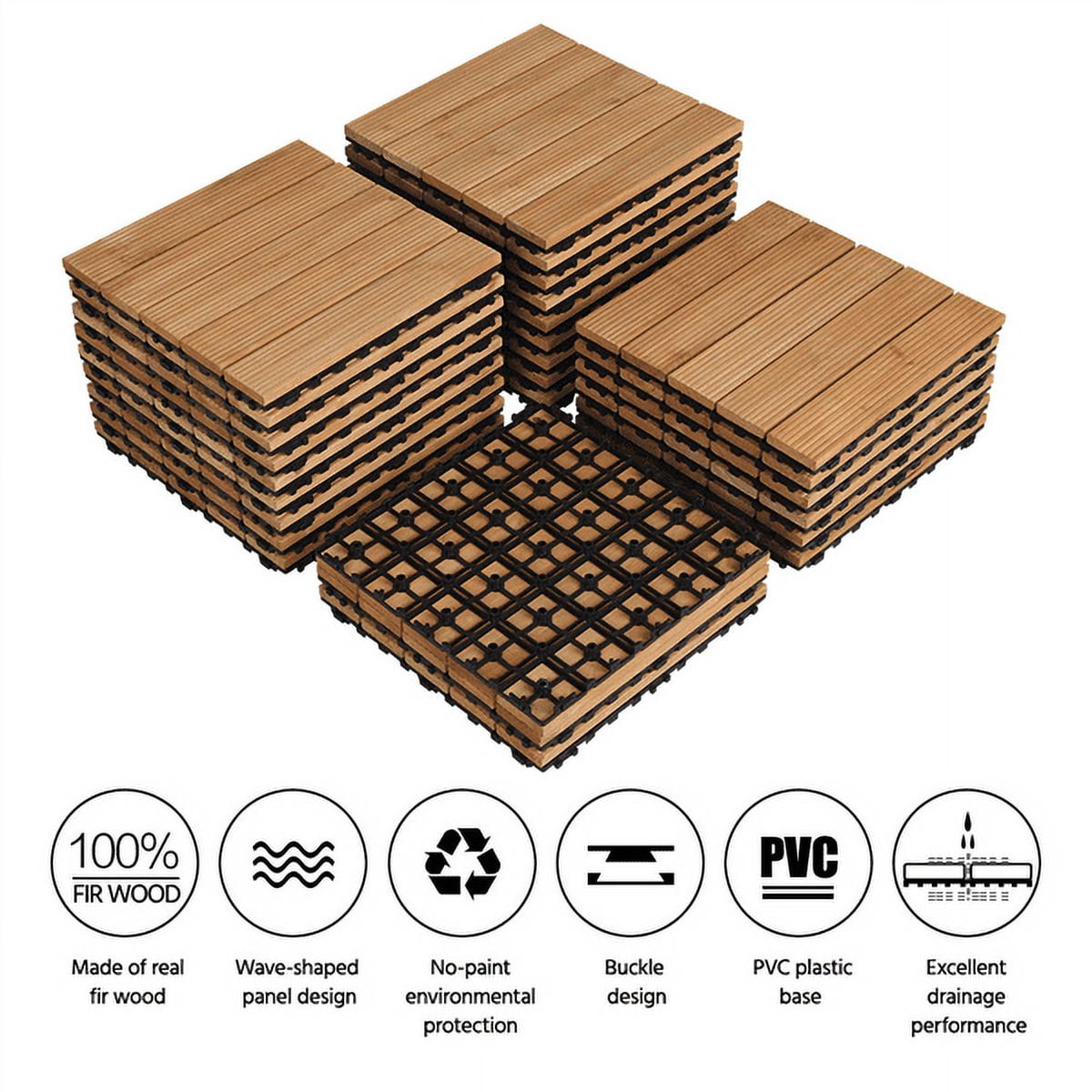 Alden Design Indoor & Outdoor Wood Flooring 12" x 12" Tiles for Patio Garden, 27 Pieces, Natural Wood