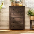 thumbnail image 2 of CHITOOMA 5 Drawer Dressers for Bedroom, Adult Tall Wooden Storage Cabine with Double Handle, Chest of Drawers for Living Room Hallway, Walnut, 2 of 14