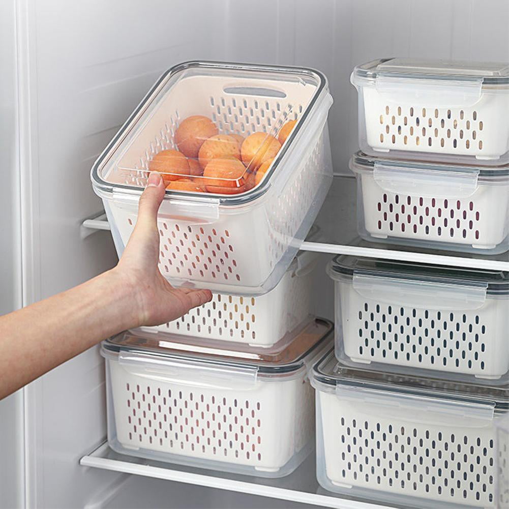 1pc Large Fruit and Vegetable Storage Containers with Divided Lids -  Draining Fresh Containers for Produce Savers - Colander Included - Kitchen  Access