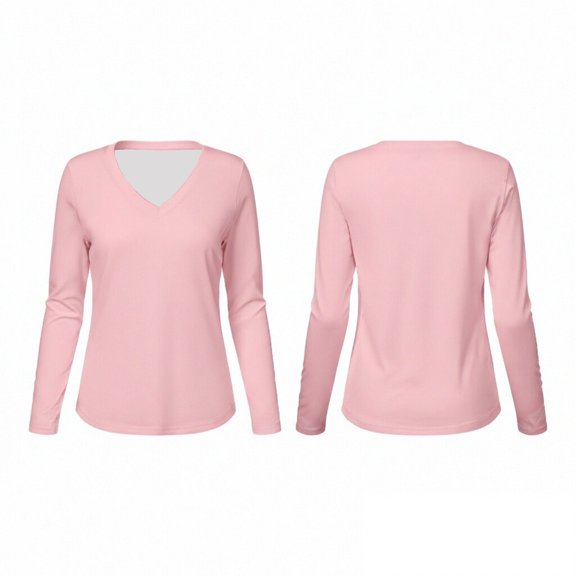 Womens T Shirt Solid Print Long Sleeve V-Neck Top Casual Wear Women's Graphic Tees L