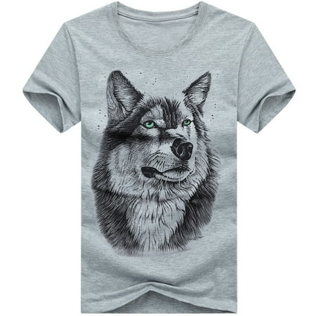 Young Men's Short-sleeved Round Collar T-shirt Adult Leisure Large Size Printing Wolf Cotton Upper Outer Garment Xmas