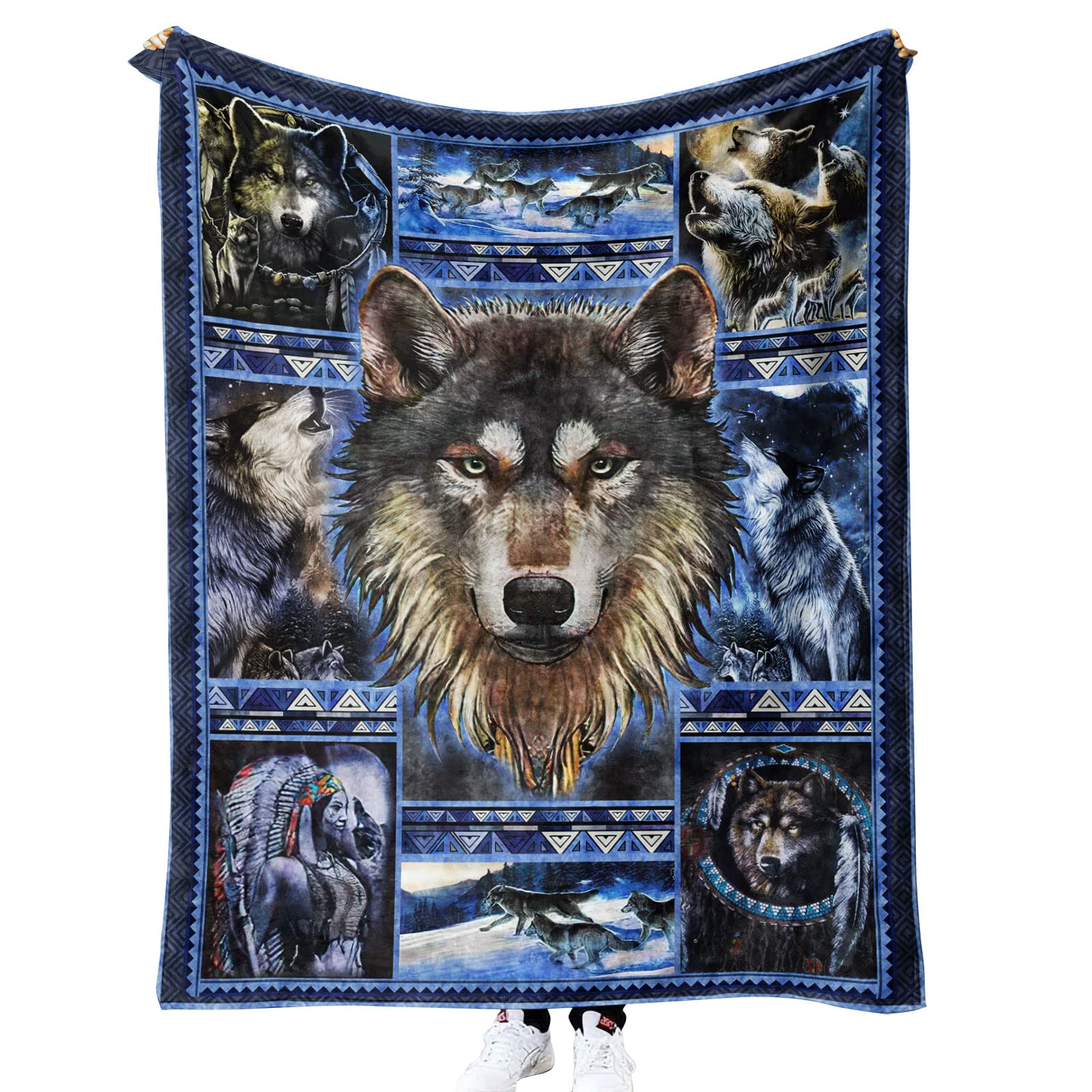 Colorful Galaxy Wolf Blanket Soft Cozy Warm Fuzzy Flannel Throw