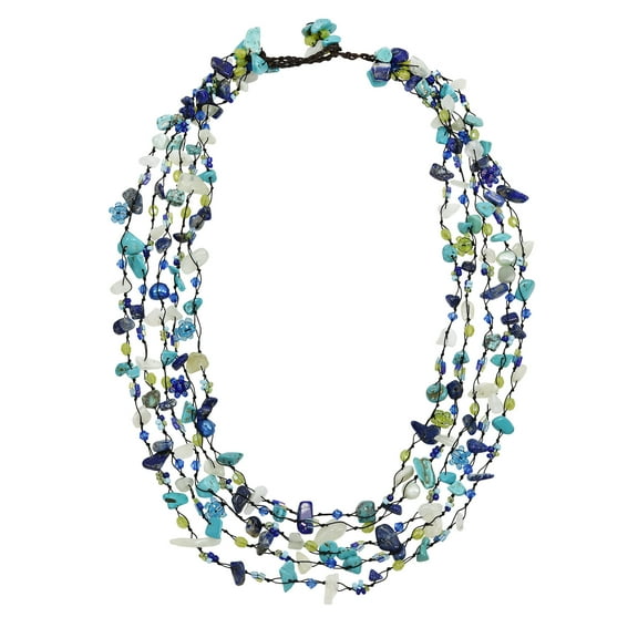 Festive Multi-Layered Blue & Turquoise Mix Beads & Stones Statement Necklace