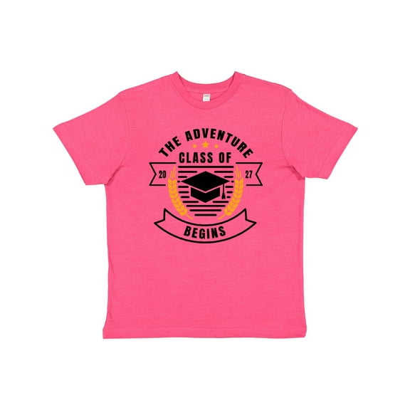 Inktastic Class of 2027 the Adventure Begins with Graduation Cap Youth T-Shirt