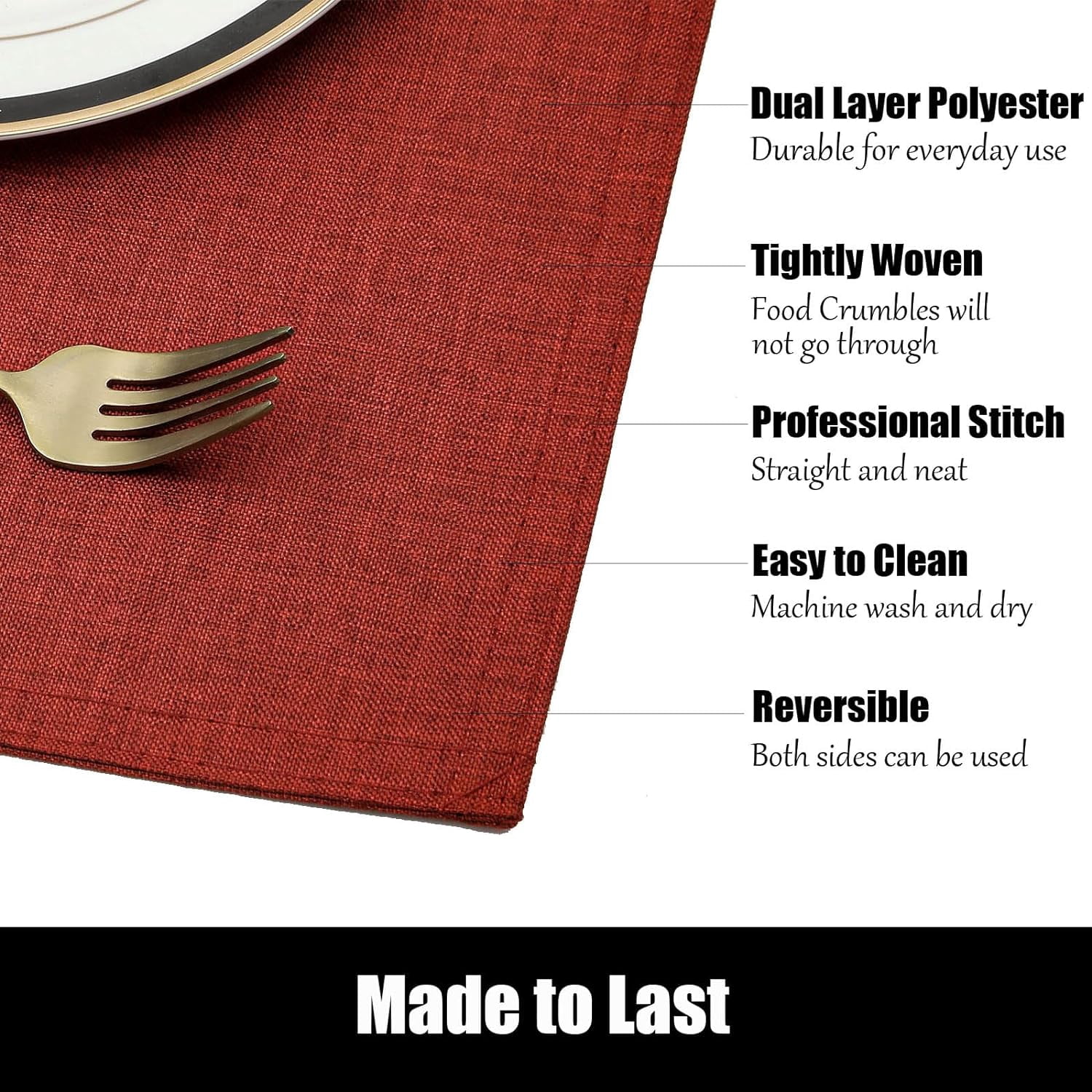 Placemats Set of 4 Washable Non Slip Placemats Heat Resistant Cloth Table Mats Double Layer Absorbent Place Mats, Burgundy Red