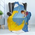 thumbnail image 4 of Explore Soft Flannel Fleece Throw Blanket, Cartoon Girl in a Cape near the Sleeping Crescent Moon Superhero Theme Night Sky, Cozy Plush for Indoor and Outdoor Use, 50" x 60", Multicolor, by Ambesonne, 4 of 5