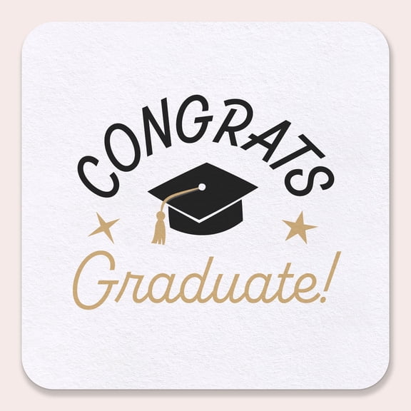 Big Dot of Happiness Black and Gold Congrats Graduate Drink Coasters, 4-Inch Disposable Square Paper Coasters, Black & Gold Graduation Party Supplies, Table Decor for Beverage Drinks - 25 Ct