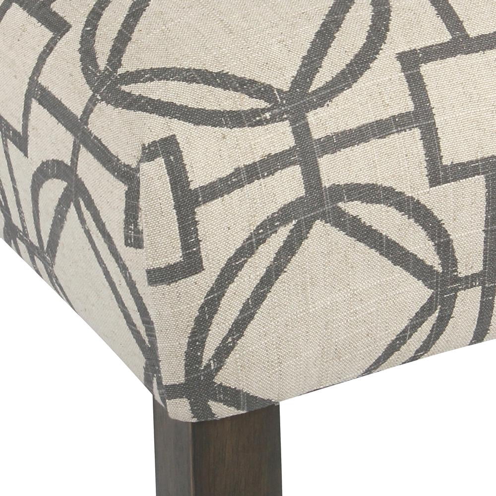 Wooden 24 Inch Counter Height Stool with Trellis Pattern Fabric Upholstery Cream and Gray - Saltoro Sherpi