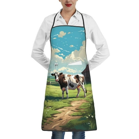 

Gaeub Prairie Pasture Cow Kitchen Cooking Aprons Adjustable Bib Apron Waterdrop and Oil Resistant Kitchen Chef Apron for Women Men