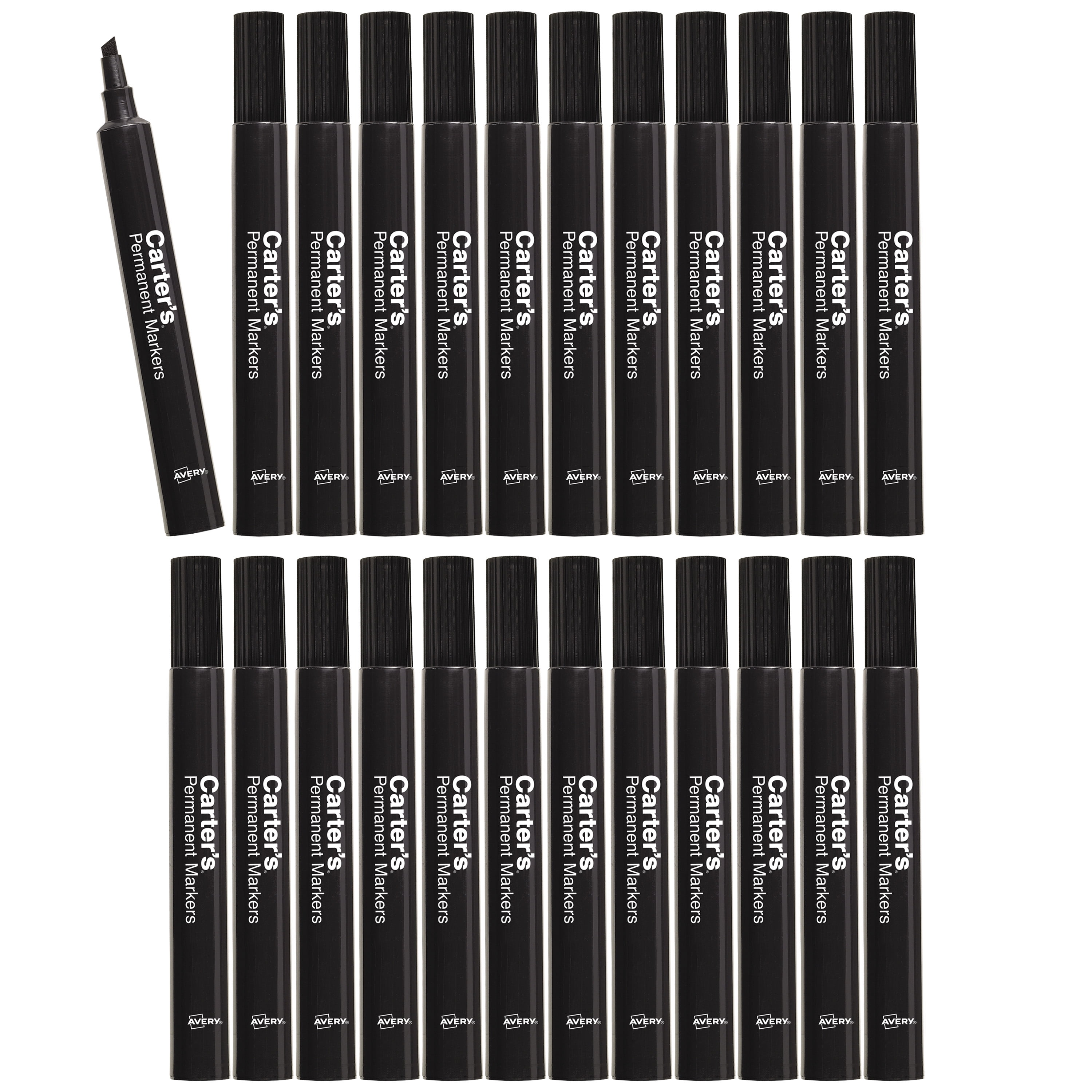 Carter's Permanent Markers, Chisel Tip, Large Desk-Style Size, 12 per Pack, 2 Packs, 24 Black Markers Total (50216)