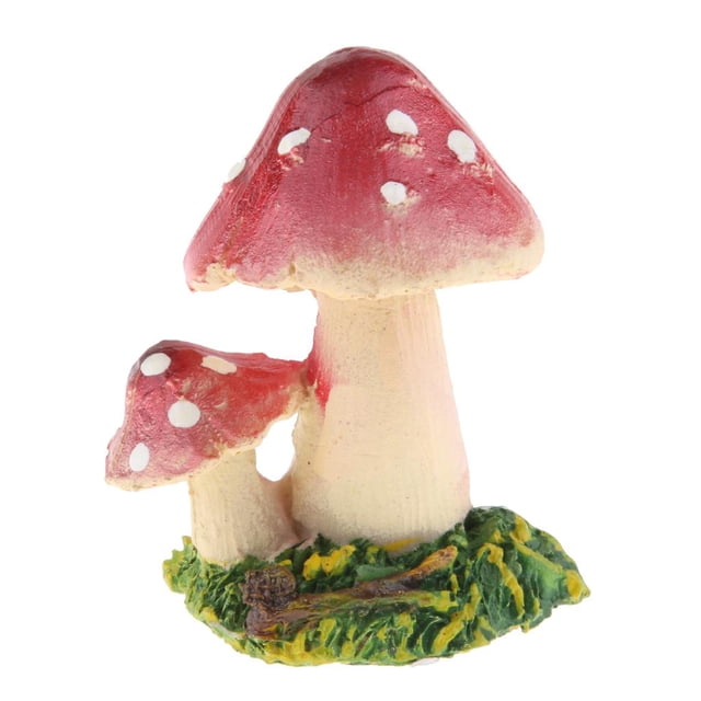 Estatua de hongo decorativa u0026 Figuras de hadas en miniatura de resina Rojo brillante A
