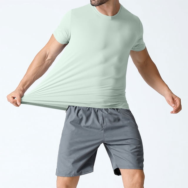 pstuiky Camisas de manga corta para hombre, Camiseta deportiva informal de cuello redondo y color liso para hombre, lavada y desgastada ropa de hombre l