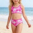 thumbnail image 2 of Huowey Baby Girl Two Piece Swimsuits Floral Print Round Neck Ribbed Adjustable Strap High Waist Bikini Set Summer Beach Pool Comfortable Playwear Beachwear Breathable Bathing Suits,Pink,10-11 Years, 2 of 5