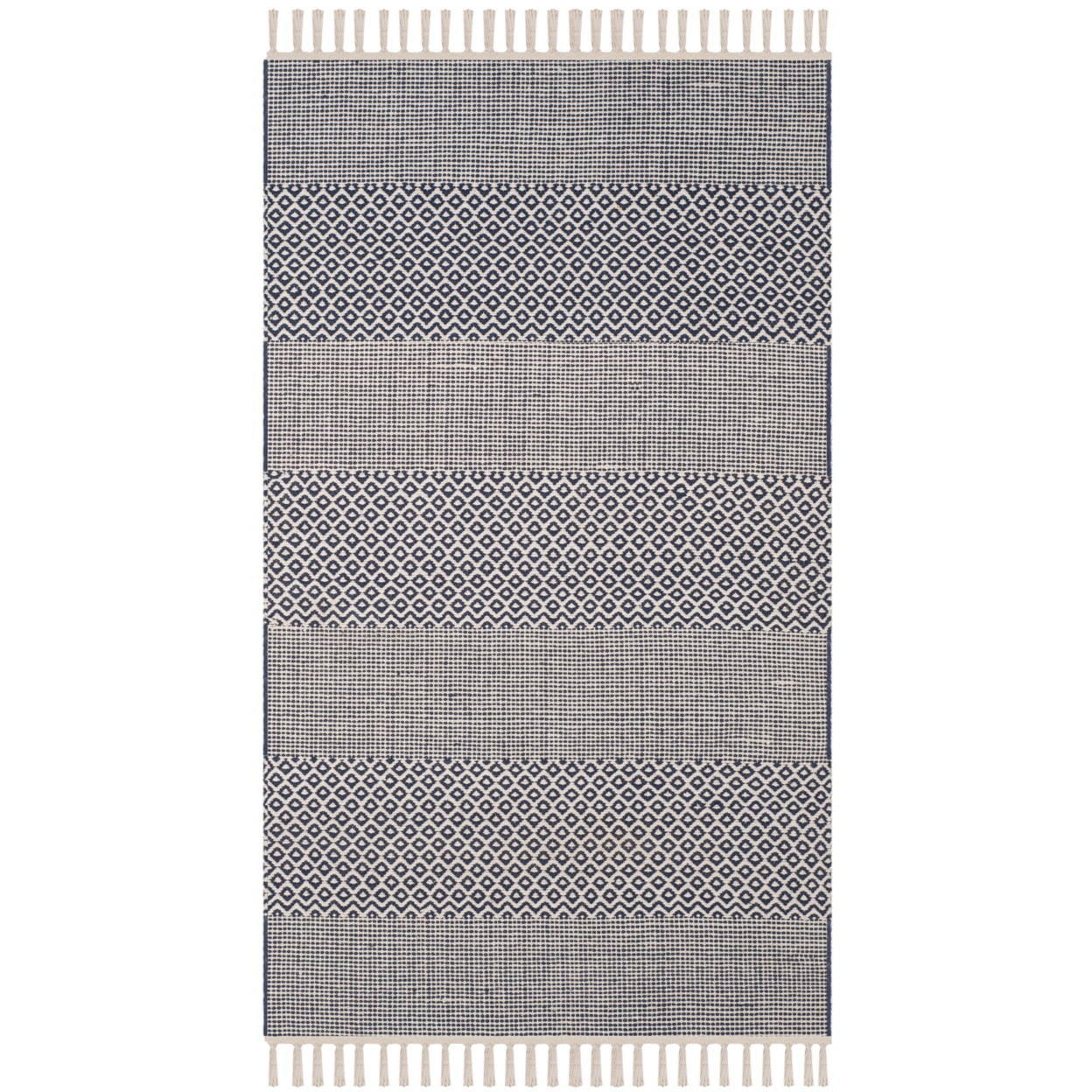 SAFAVIEH Montauk Karlene Geometric Striped Cotton Area Rug, Ivory/Navy, 10' x 14'