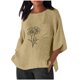 thumbnail image 3 of TaTaai Women Casual Loose Imitation Linen Blouses 3/4 Sleeve Round Neck Oversized Pocket Lightweight Breathable Summer Daily Tops Gift, 3 of 6