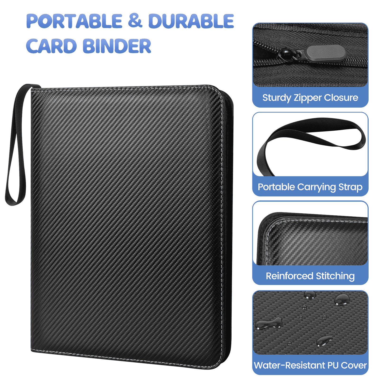 900 Pockets Collectible Trading Card Binder, 50 Double-Sided Pages with 9 Pockets Design, Featuring Zipper Closure and Sturdy Pu Leather Cover for Trading Cards, Tcg, and Game Cards