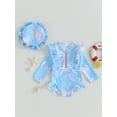 thumbnail image 2 of Bslissey Toddler Baby Girls One Piece Swimsuit Leaf Print Long Sleeve Romper Bikini Zip Up Frill Trim Bathing with Hat 6M-3T Infant Casual Summer Swimwear Outfit, 2 of 9