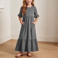 thumbnail image 7 of Girls Tiered Maxi Dresses Half Sleeve Ruffle Hem Long Dress Summer Casual Vacation Outfits Gray, Size 5 Y, 7 of 7