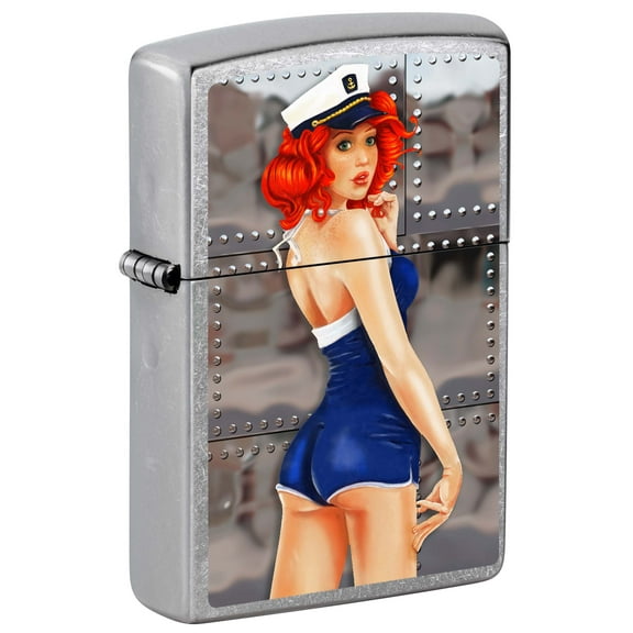 Zippo Lighter: Bomber Artwork, Pin-Up Girl - Street Chrome 80974