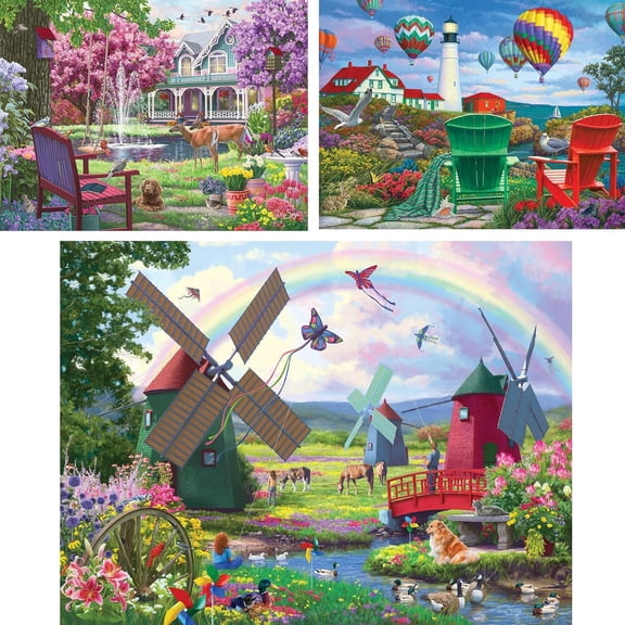 Bits & Pieces 3‑in‑1 300‑Pc Nature Puzzle Set by Iris Sage, 18×24″
