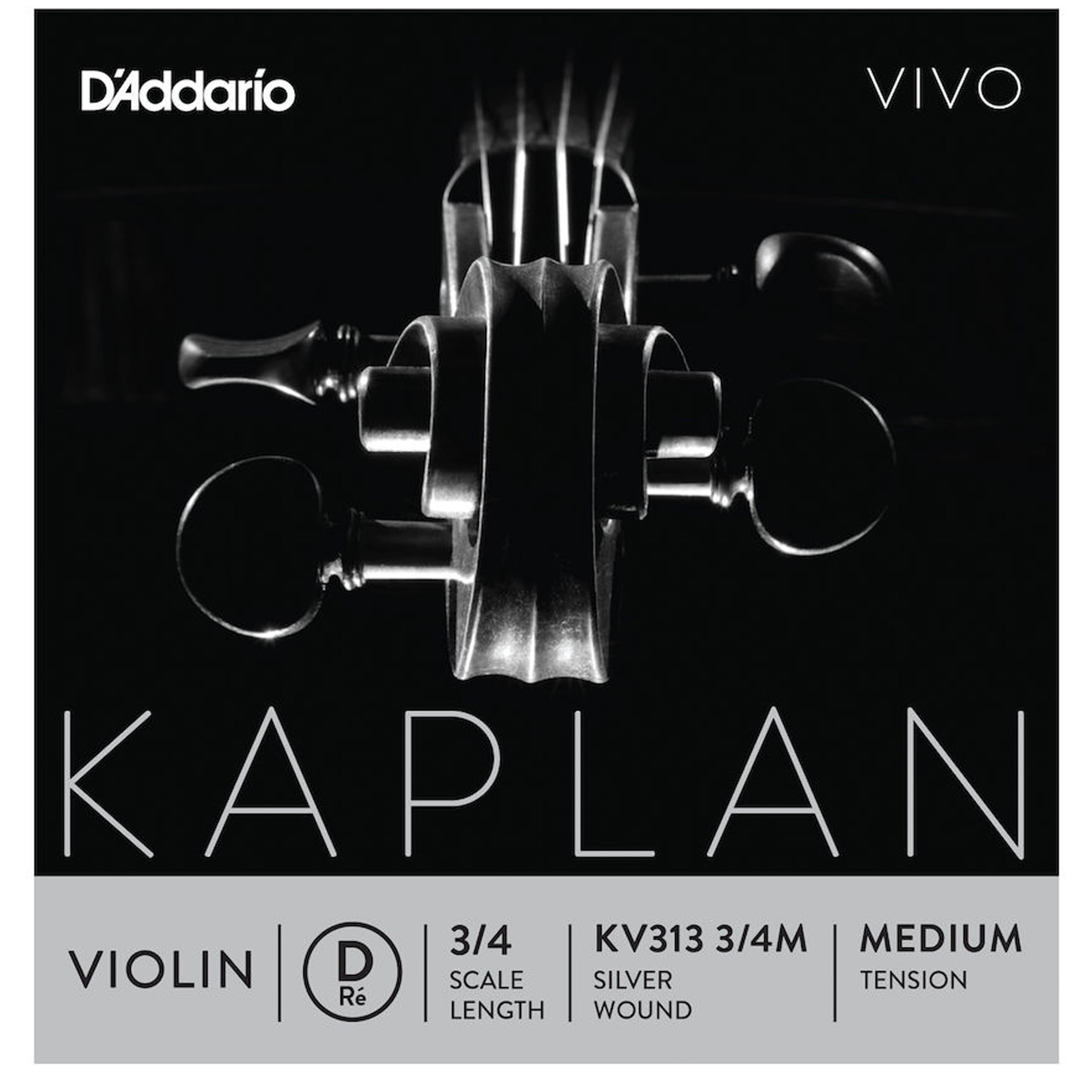 D'Addario Kaplan Vivo Violin D String, 3/4 Scale, Medium Tension