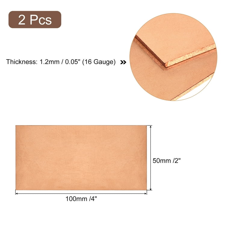 Uxcell Pure Copper Sheet, 2pcs 4 inch x 2 inch x 0.05 inch 16 Gauge T2 Copper Metal Plate for Crafts, Electrical Repairs, Size: 4 x 2 x 0.05, Bronze